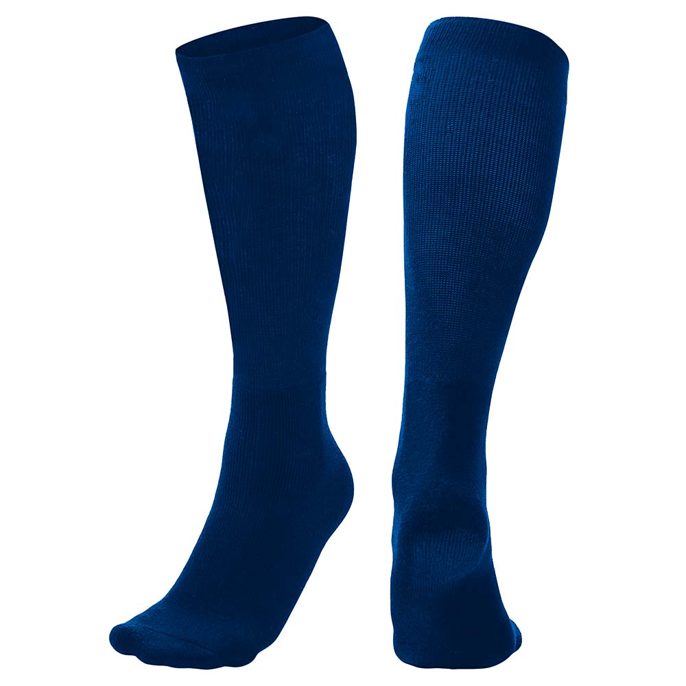 A pair of Champro Sports Multi-Sport Socks: AS2 in navy stand upright—one displaying the front, the other the back—both set against a plain white background.