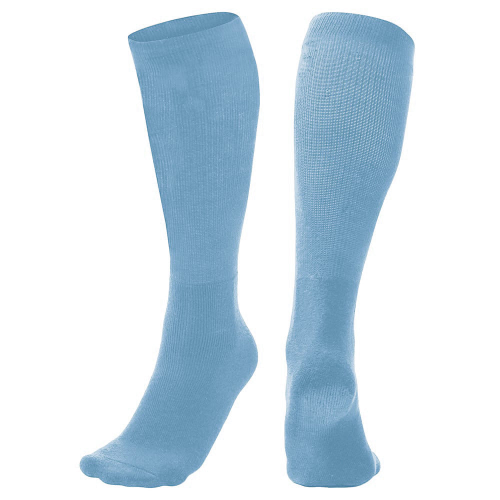 A pair of Champro Sports Multi-Sport Socks: AS2 in light blue is displayed upright, showing one sock facing forward and the other displaying the back and heel.