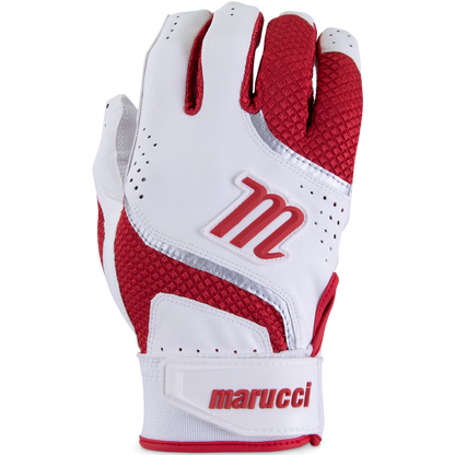A close-up of the Marucci Code Adult Batting Gloves (MBGCD2) showcases their textured design and comfort, making them ideal for enhanced grip during any sporting activity.