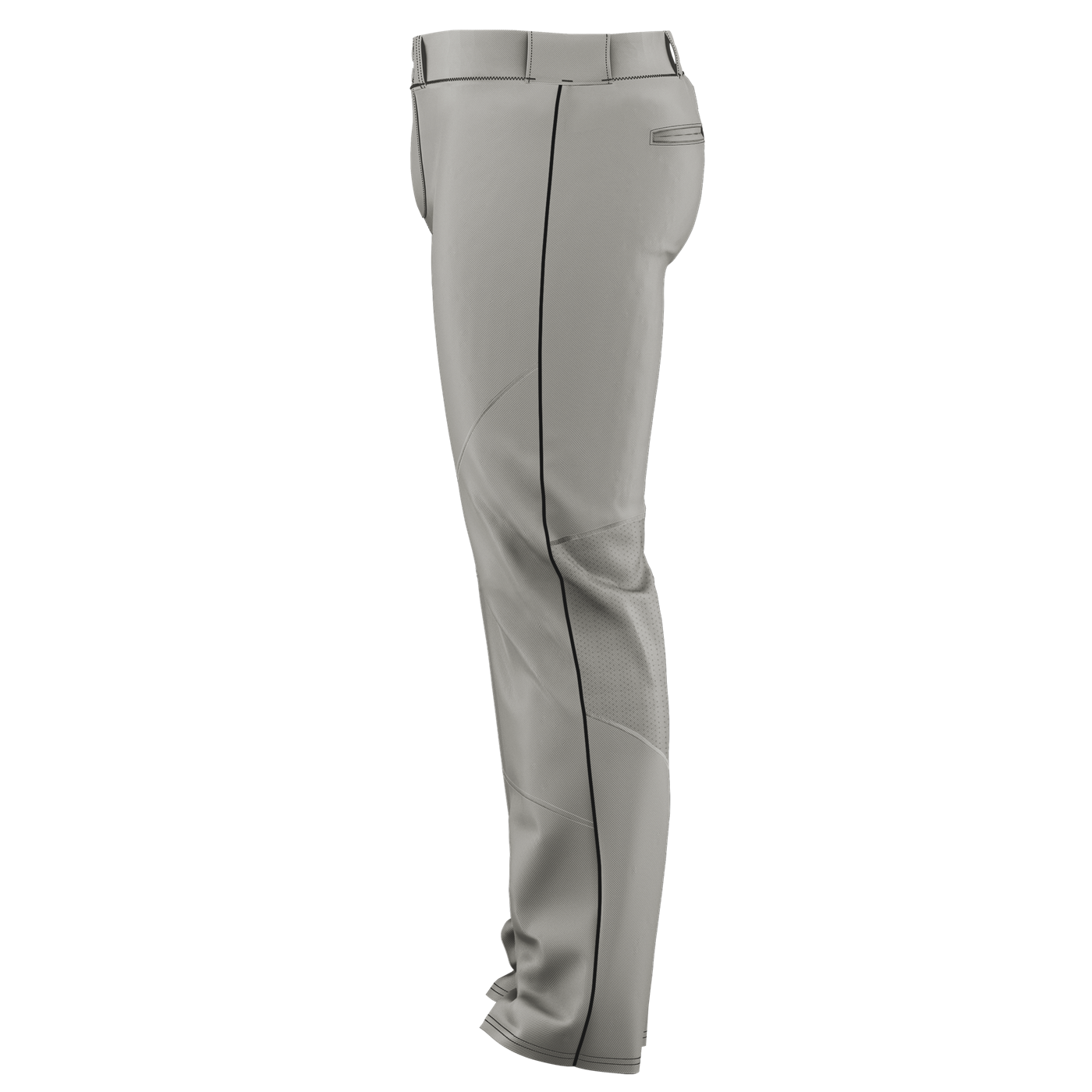The Alleson Adult Crush Open Bottom Baseball Pants with Piping (655WLB) by Alleson feature a wide leg design, black stripe piping, and durable double-knit polyester for enhanced sliding protection.