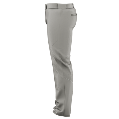 The Alleson Adult Crush Open Bottom Baseball Pants (655WLP) by Alleson are grey, feature a belt, double-knit polyester fabric, and have adjustable leg openings for a secure fit.