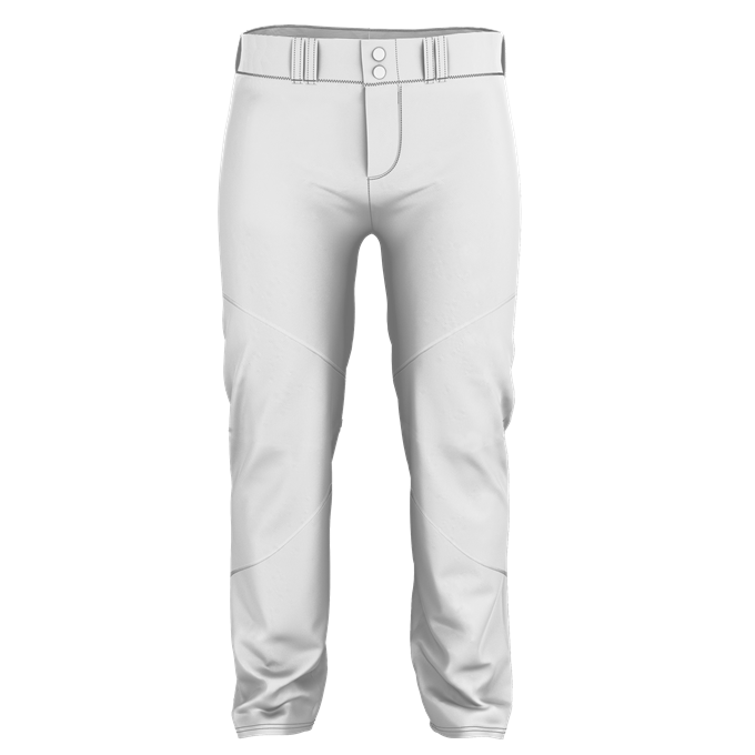 Alleson Adult Crush Open Bottom Baseball Pants with Piping (655WLB) by Alleson, featuring wide legs, double-knit polyester fabric, reinforced knee patches for sliding protection, buttoned waistband, and visible stitching on a plain white background.