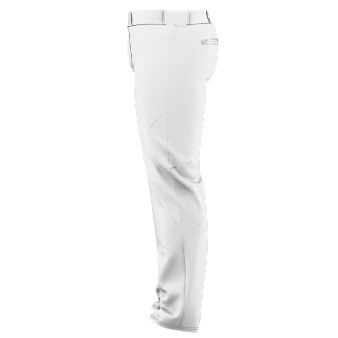 The Alleson Adult Crush Open Bottom Baseball Pants (655WLP) by Alleson are white pants with a belt, made from double-knit polyester for durability and sliding protection.