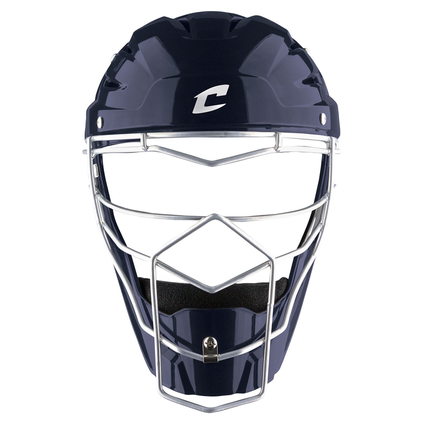 A close-up of the Champro Optimus MVP Hockey Style Catcher's Helmet (CM75) by Champro Sports, featuring a durable ABS shell and a modern ventilation system.