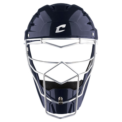 A close-up of the Champro Optimus MVP Hockey Style Catcher's Helmet (CM75) by Champro Sports, featuring a durable ABS shell and a modern ventilation system.
