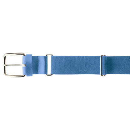 The Champro Sports MVP Baseball / Softball Belt (A062) is a light blue, adjustable bonded leather belt with 18-gauge thickness, a silver rectangular buckle, and metal hardware. Product is shown horizontally on a white background.