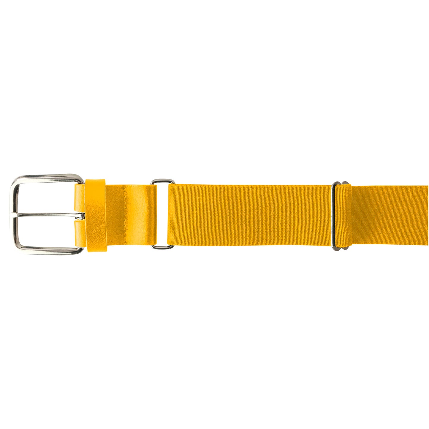 The Champro Sports MVP Baseball / Softball Belt (A062) by Champro Sports is a yellow, 18-gauge adjustable belt with a silver rectangular buckle and an adjustable strap, shown on a white background.