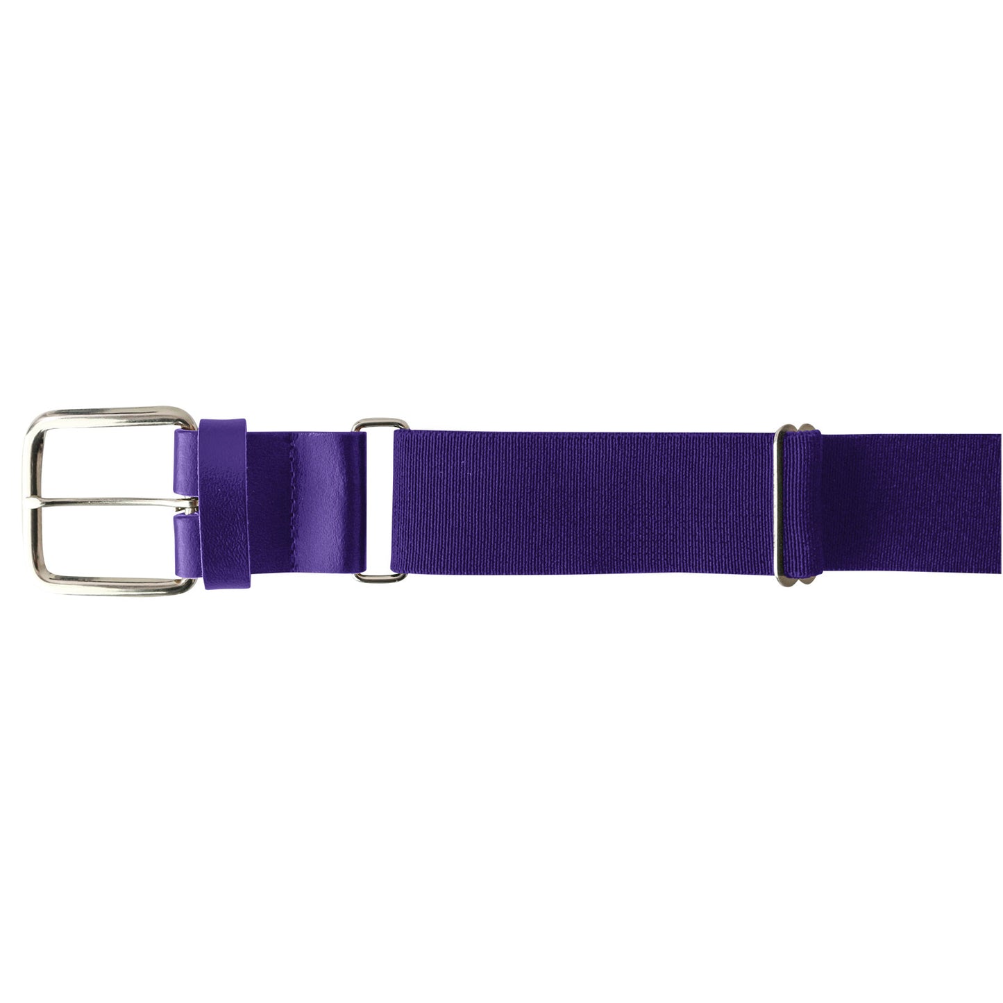 The Champro Sports MVP Baseball/Softball Belt (A062) by Champro Sports features purple bonded leather, 18-gauge thickness, and a silver rectangular buckle, displayed horizontally on a white background.