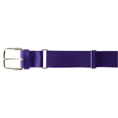 The Champro Sports MVP Baseball/Softball Belt (A062) by Champro Sports features purple bonded leather, 18-gauge thickness, and a silver rectangular buckle, displayed horizontally on a white background.