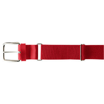 The Champro Sports MVP Baseball / Softball Belt (A062) by Champro Sports is shown laid flat against a white background, featuring bonded leather in red and a shiny silver buckle.