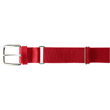 The Champro Sports MVP Baseball / Softball Belt (A062) by Champro Sports is shown laid flat against a white background, featuring bonded leather in red and a shiny silver buckle.