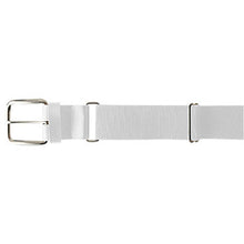 The Champro Sports MVP Baseball/Softball Belt (A062) by Champro Sports features a white adjustable design with a silver metal buckle and two loops, displayed horizontally on a plain white background.