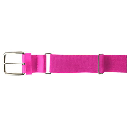 The Champro Sports MVP Baseball/Softball Belt (A062) by Champro Sports is a bright pink, bonded leather belt (18-gauge), with a silver rectangular buckle and metal loop, shown horizontally on a white background.