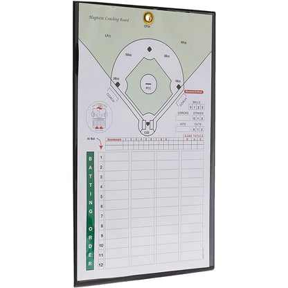 The Markwort Coacher Magnetic Baseball/Softball Line Up Board (MCBB/C7000) features a magnetic field diagram and a batting order chart—perfect for coaches to organize lineups and track scores in baseball or softball games.