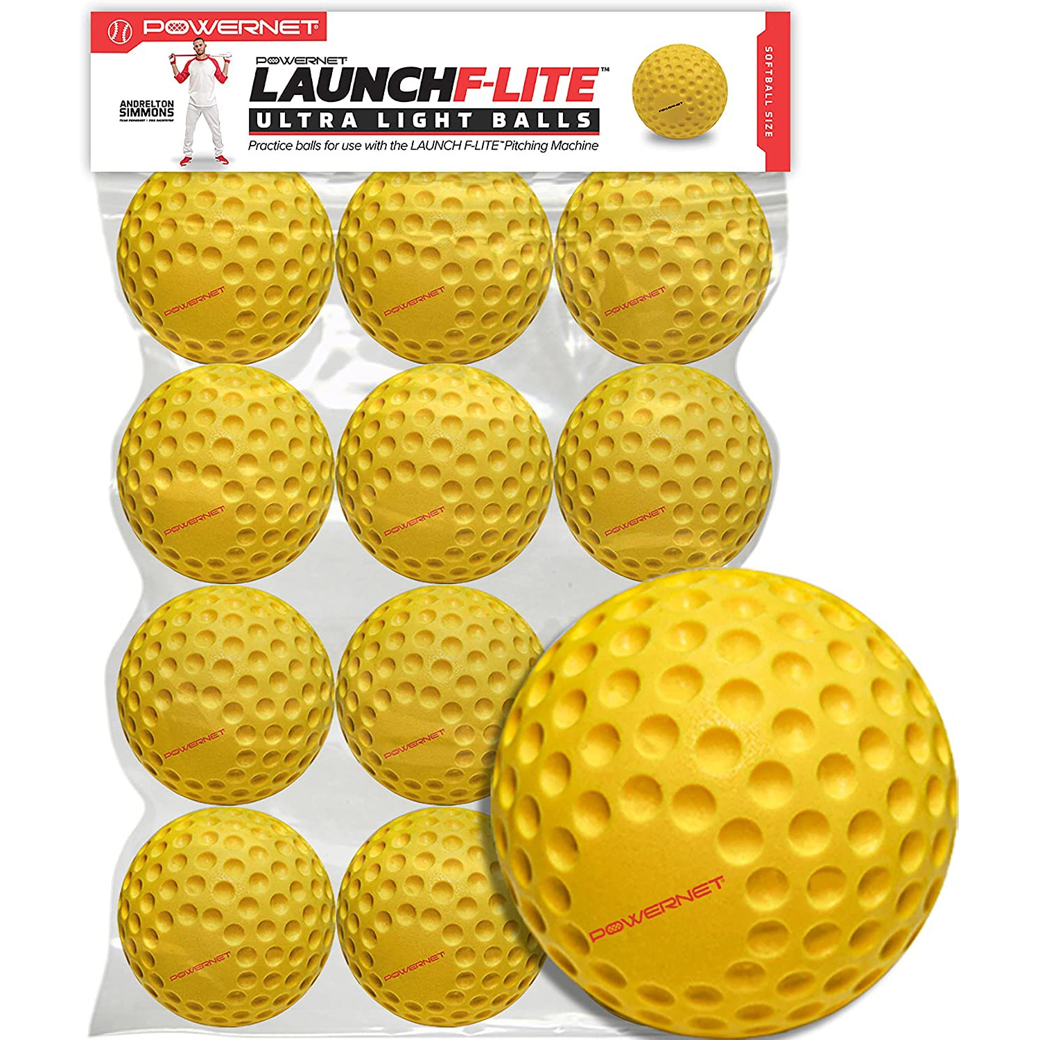 The PowerNet Launch F-Lite Pitching Machine Fastpitch Softballs (1194-2) by PowerNet offer high visibility, ideal for drills, training, and versatile pitching machine practice sessions.