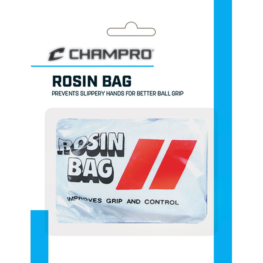 The Champro Sports A020 Rosin Bag features blue and red accents and helps prevent slippery hands for better grip and improved ball control.