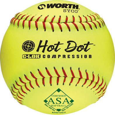 Worth ASA Hot Dot 12" 52/300 Composite Slowpitch Softballs: AHD12CY