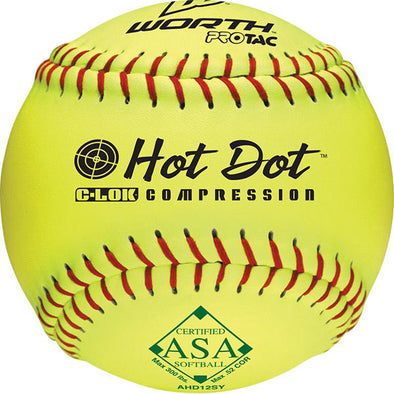 Worth ASA Hot Dot 12" 52/300 Synthetic Slowpitch Softballs: AHD12SY