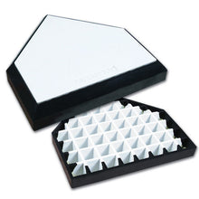 The Champro Sports Champro In Ground Home Plate with Waffle Bottom: B035W is a black and white, pentagon-shaped, all-rubber base featuring UV resistance and a waffle bottom for secure installation.