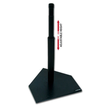 The Champro Heavy Duty Rubber Batting Tee (B050) by Champro Sports features a black pole with telescoping rubber tubes for adjustable height.