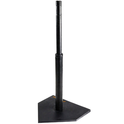 The Champro Sports Heavy Duty Rubber Batting Tee (B050) features a black adjustable height design with telescoping rubber tubes and an official size plate, making it ideal for baseball or softball practice.