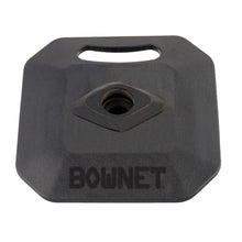 The Bownet ProMag Lite Batting Tee (BN-PROMAG LITE) features a black, square weighted base with a handle slot and central mounting hole, plus BOWNET branding on the front. Ideal for use with the ProMag™ Tee Lite.