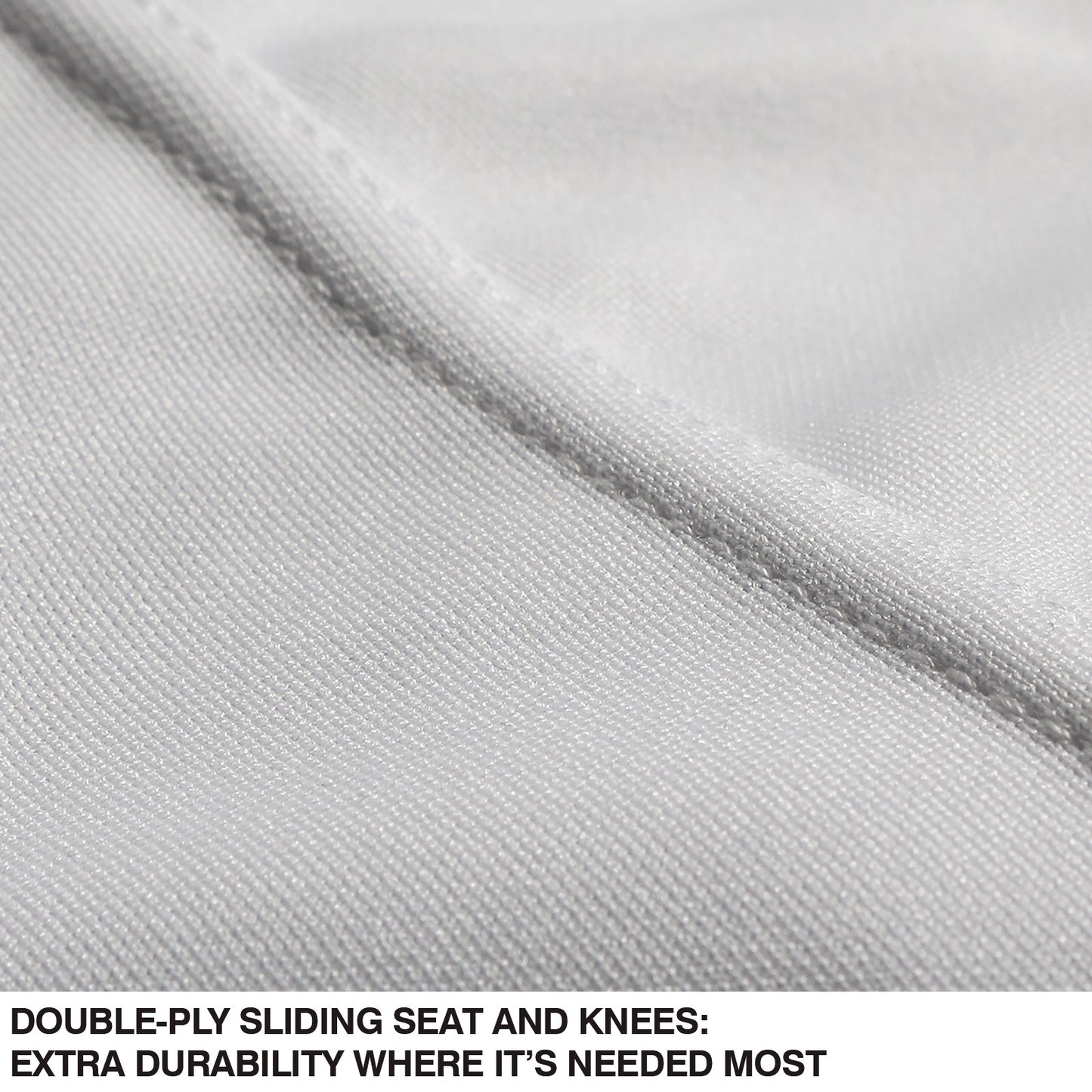 Close-up of Champro Sports Girl's Low Rise Tournament Fastpitch Softball Pants (BP11G) in light gray, showing double-ply sliding seat and knees for extra durability, plus four-way stretch fabric for comfort where it’s needed most.