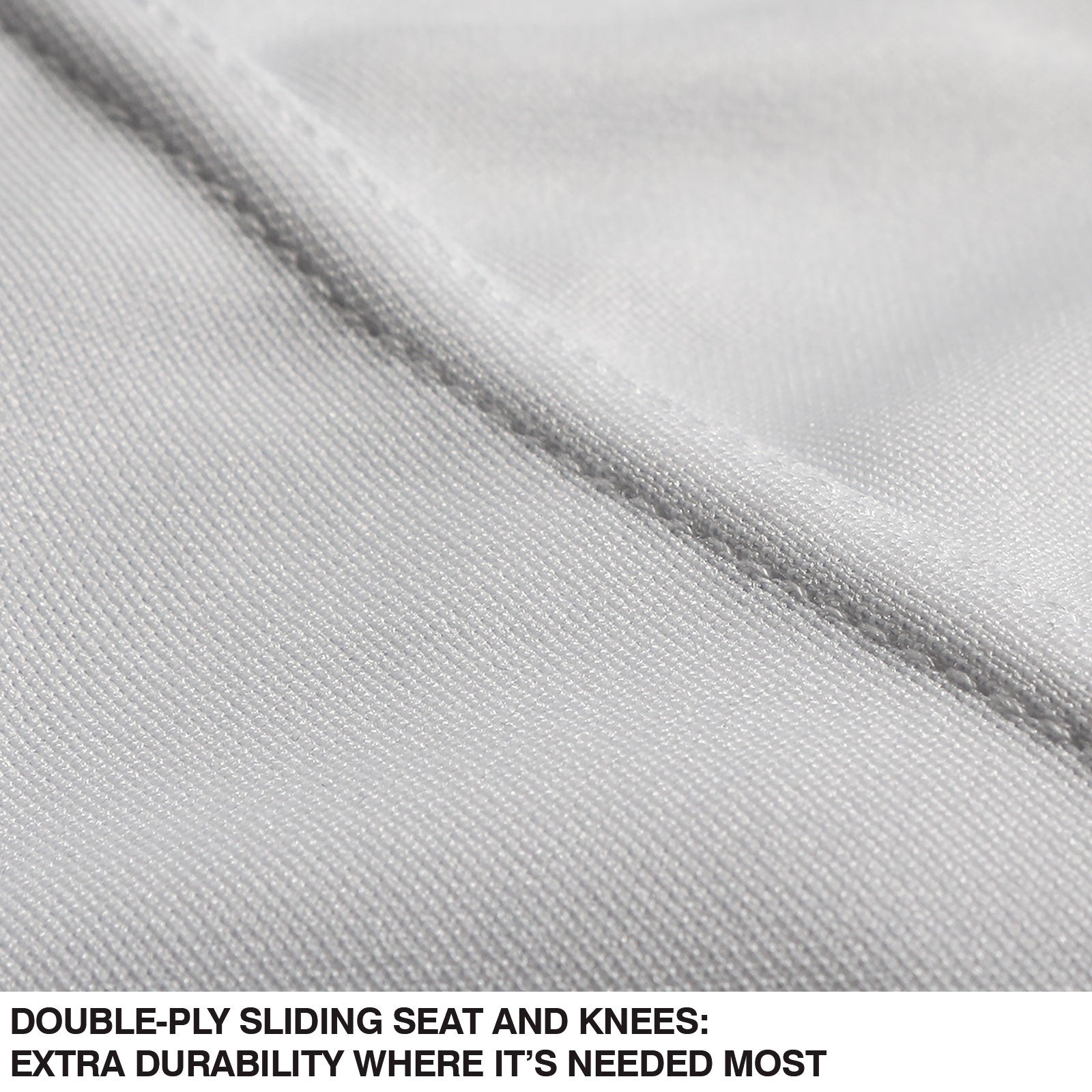 Close-up of Champro Sports Girl's Low Rise Tournament Fastpitch Softball Pants (BP11G) in light gray, showing double-ply sliding seat and knees for extra durability, plus four-way stretch fabric for comfort where it’s needed most.