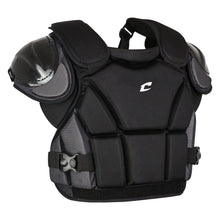 The Champro Sports PRO PLUS Umpire Chest Protector (CP13, CP135, CP14) features black and gray padded shoulders, adjustable straps, moisture-wicking fabric, side and chest protection, and a white front logo.