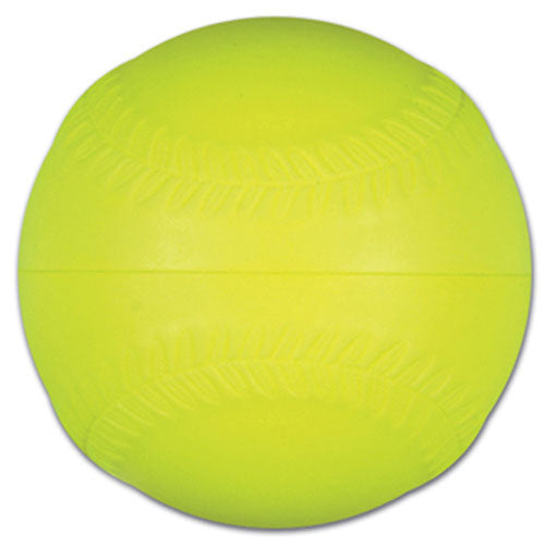 The Champro Sports Foam Pitching Machine 12" Fastpitch Softball (CSB54Y) is a bright yellow ball with visible stitching and foam construction, perfect for indoor or outdoor use, shown on a white background.
