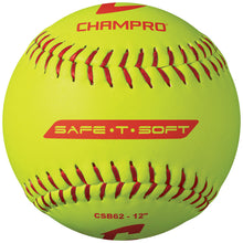 The Champro Sports SAFE-T-SOFT Duracover 12" Composite Fastpitch Softball (CSB62) features red stitching and a tough durahide cover, making it perfect for t-ball or indoor training.