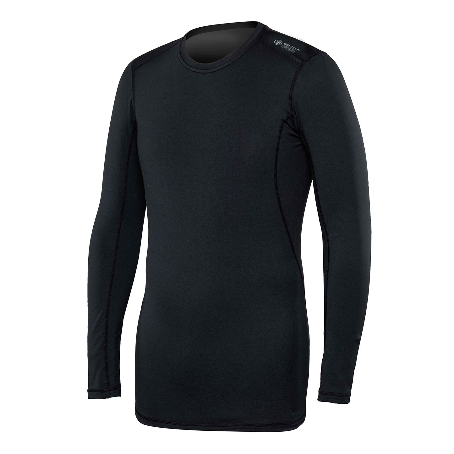 The Champro Sports Cold Weather Compression Long Sleeve Crewneck (CWCJ1) is a black, heavyweight brushed athletic shirt with a fitted design, minimal stitching, and a small left shoulder logo, shown on a white background.