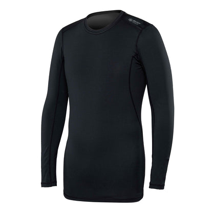 The Champro Sports Cold Weather Compression Long Sleeve Crewneck (CWCJ1) is a black, heavyweight brushed athletic shirt with a fitted design, minimal stitching, and a small left shoulder logo, shown on a white background.
