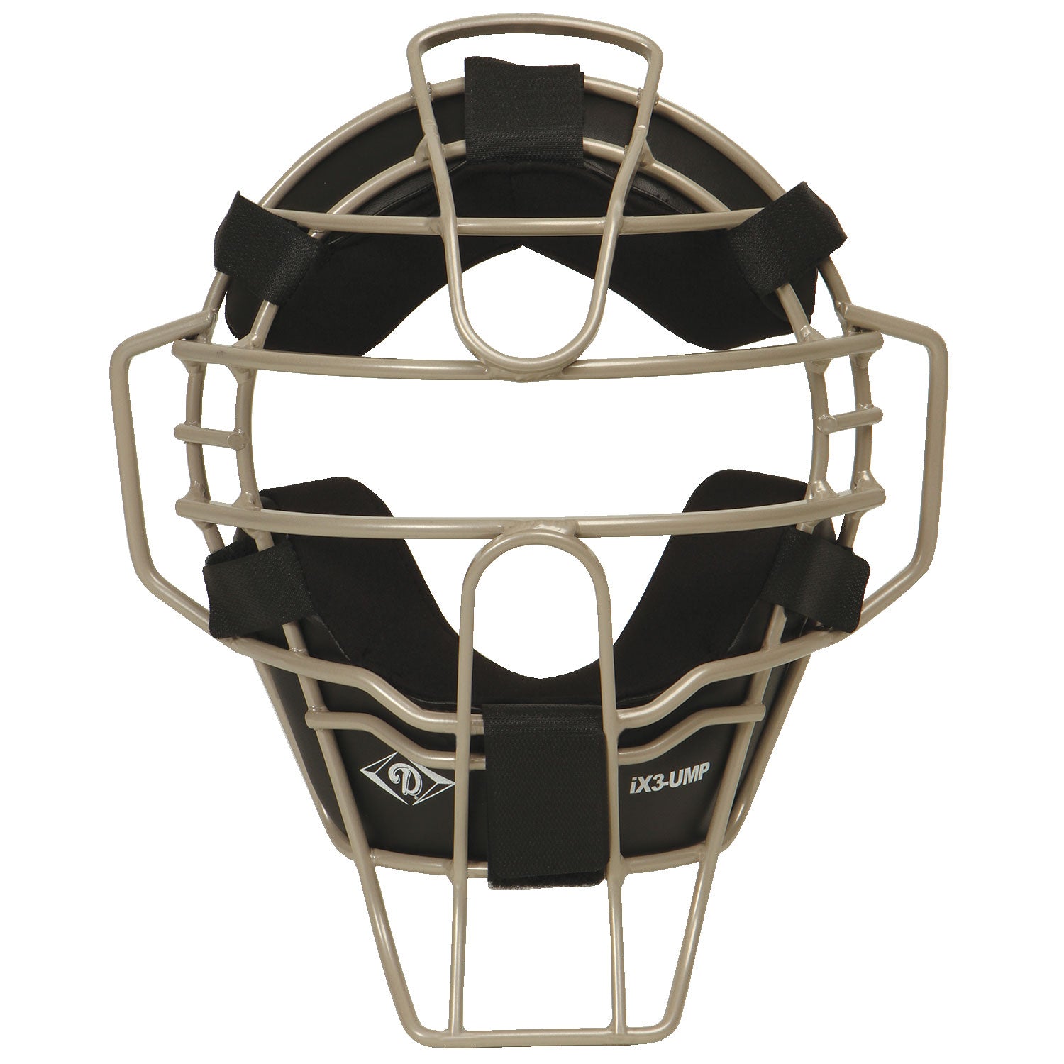 The Diamond iX3 Umpire Face Mask (DFM-iX3 UMP) by Diamond features an ultra-lite silver metal single eye-bar frame, black Quik-Dry pads, and adjustable straps to protect adult players’ faces and heads during games.