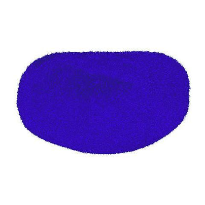 A fuzzy-edged, oval-shaped deep cobalt blue patch on a white background evokes the Rip It Chin Cup for Defense Softball Fielder’s Mask (DGCHIN) by Rip It.