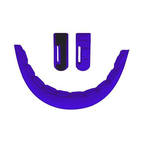 On a white background, Rip It Padding for Defense Softball Fielder's Mask (DGPAD) by Rip It—comprising a blue curved pad and two smaller rectangles—is arranged to resemble a smiling face.