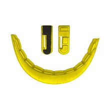 A set of three yellow plastic inserts for the Rip It Defense Softball Fielder's Mask (DGPAD) by Rip It—one curved and two rectangular with black textured areas—displayed on a white background, resembling the original mask padding material.