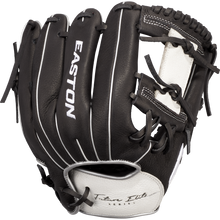 The Easton Future Elite 11" Baseball Glove (FE11-BKWH) is a black and white youth glove with white stitching and laces, the Easton logo, and "Team Elite Series" on the wrist.