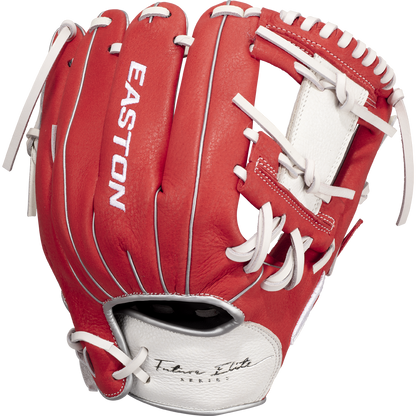 The Easton Future Elite 11" Baseball Glove (FE11-RDWH) is a red and white youth glove with "Easton" in white letters and "Team Elite Series" near the wrist, shown on a plain white background.