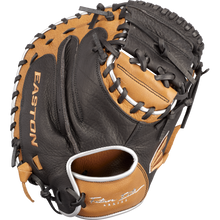 The Easton Future Elite 32.5" Baseball Catcher's Mitt (FE2325) by Easton is shown in brown and black with white stitching, black laces, and an open pocket against a plain white background.