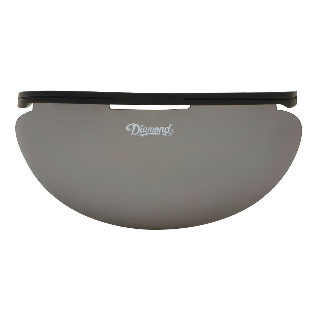 The Diamond FM-VISOR Sun Visor for umpire masks is a tinted, iridium half-moon visor with a black top edge and a white Diamond logo centered on the front.