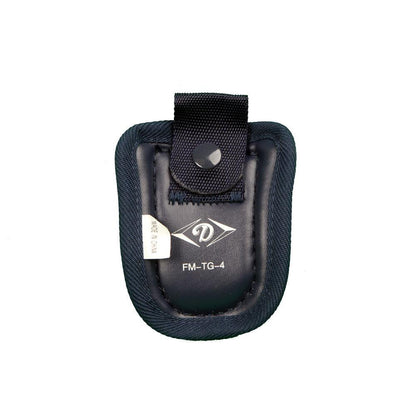 The Diamond Catcher's Throat Guard: FM-TG is a black padded pouch with a button snap flap, eye logo, “FM-TG-4” code, and side white tag. Available in 4" and 6" sizes from Diamond.