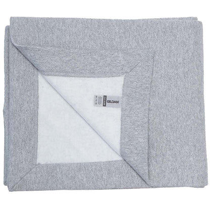 The DSG Apparel National Softball Association EST 1982 Fleece Stadium Blanket features a light gray sublimation design with a white underside—ideal for staying cozy at games.
