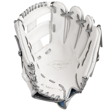 The Easton Ghost NX 11.75" Fastpitch Softball Glove: GNXFP1175 is shown open and facing up, highlighting its interior pocket and webbing. Made from Game Ready Diamond Pro Steer leather, it features embossed Easton branding inside.