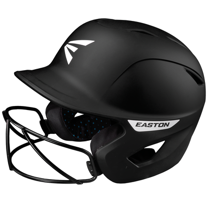 The Easton Ghost Matte Solid Batting Helmet with Mask (GHOSTMT) features a protective face guard and matte black finish, with the Easton name in white—specifically designed for female fastpitch athletes.
