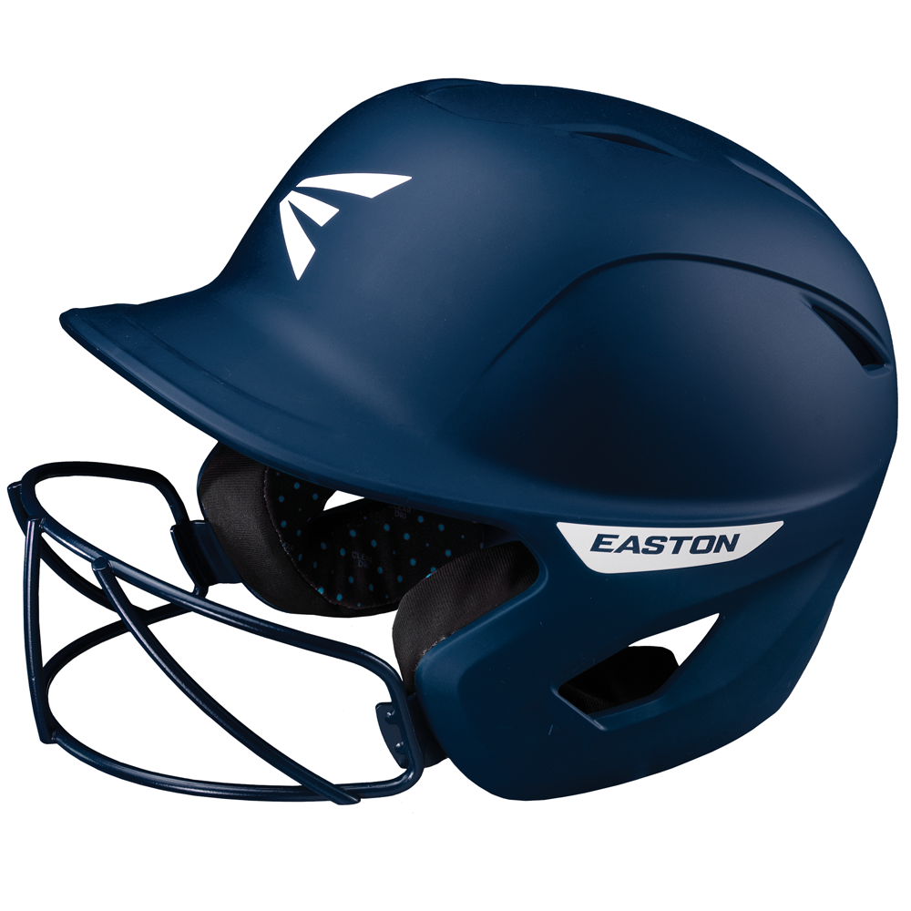 The Easton Ghost Matte Solid Batting Helmet with Mask (GHOSTMT) features a blue finish with a white logo—ideal protection and style for female softball athletes.