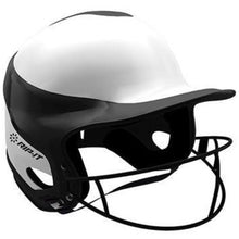 The Rip It Vision Pro Home Fastpitch Softball Batting Helmet with Mask (VIS) is a black and white helmet, featuring a face guard and Rip It branding—ideal for softball players seeking comfort and reliability.