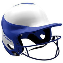 The Rip It Vision Pro Home Fastpitch Softball Batting Helmet with Mask (VIS) by Rip It is a blue and white helmet featuring a protective face guard and the Rip It logo—ideal for players seeking reliable softball protection.