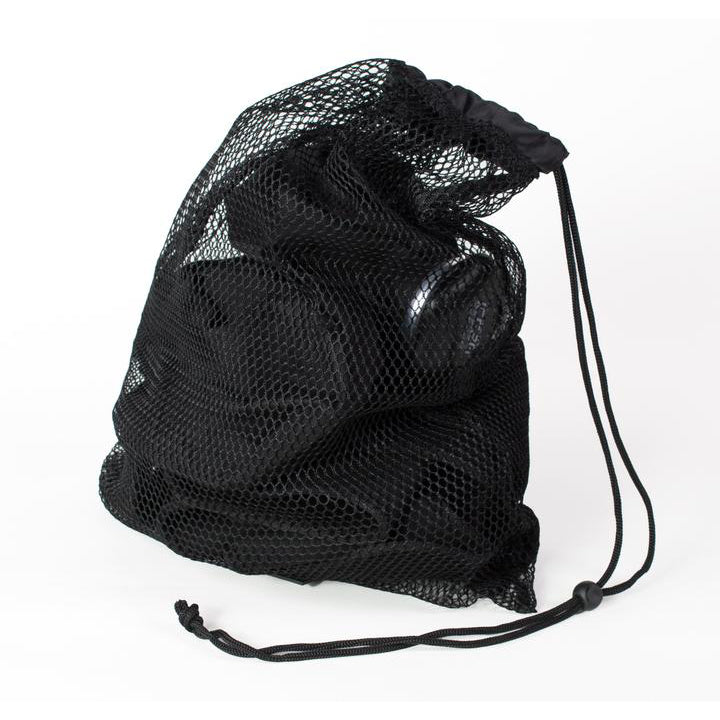 A partially see-through black mesh drawstring bag containing the Bownet ICE20 Elbow / Small Knee Ice Compression Wrap (ICE-ELBOW-SM KNEE) is displayed against a plain white background, revealing the product inside.
