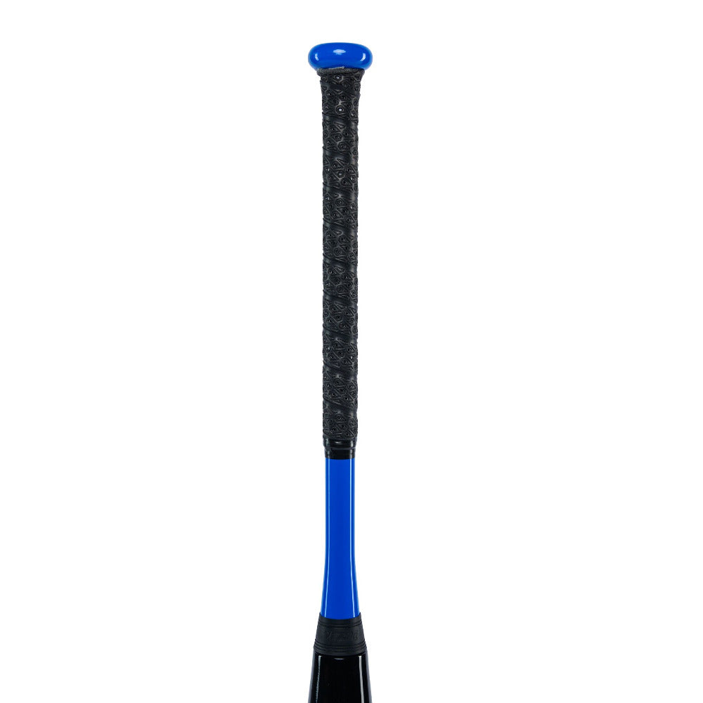 The 2023 Dudley Doom (-10) Fastpitch Softball Bat (DDFP10) by Dudley features a blue and black design with Soft Shell Technology for enhanced performance.